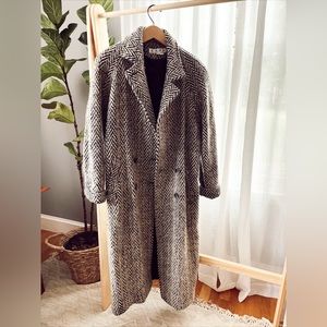 Vintage Made In USA Wool Herringbone Trench Quiet Luxury Minimal Chic 80s 90s M